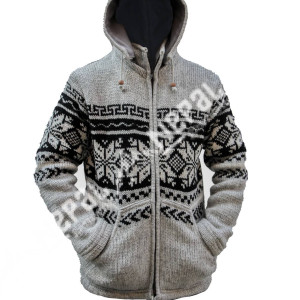 Stylist Handknitted Woolen Hooded Jacket