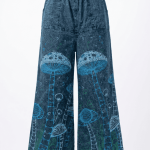 Stonewashed Mushroom Printed Cotton Trousers