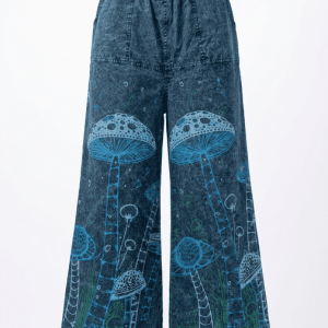 Stonewashed Mushroom Printed Cotton Trousers