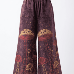 Stonewashed Mushroom Printed Cotton Trousers