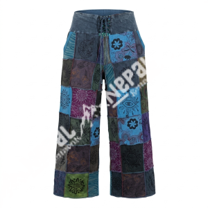 Patchwork Printed Wide Leg Cotton Trouser