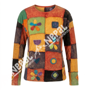 Hand Embroidery Long Sleeve Hippie Cotton Tops