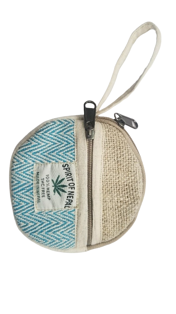 Round Coin Hemp Pouch – Handmade in Nepal | Eco-Friendly Wallet