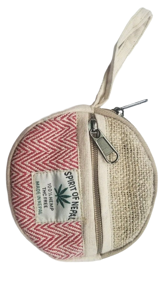 Round Coin Hemp Pouch – Handmade in Nepal | Eco-Friendly Wallet