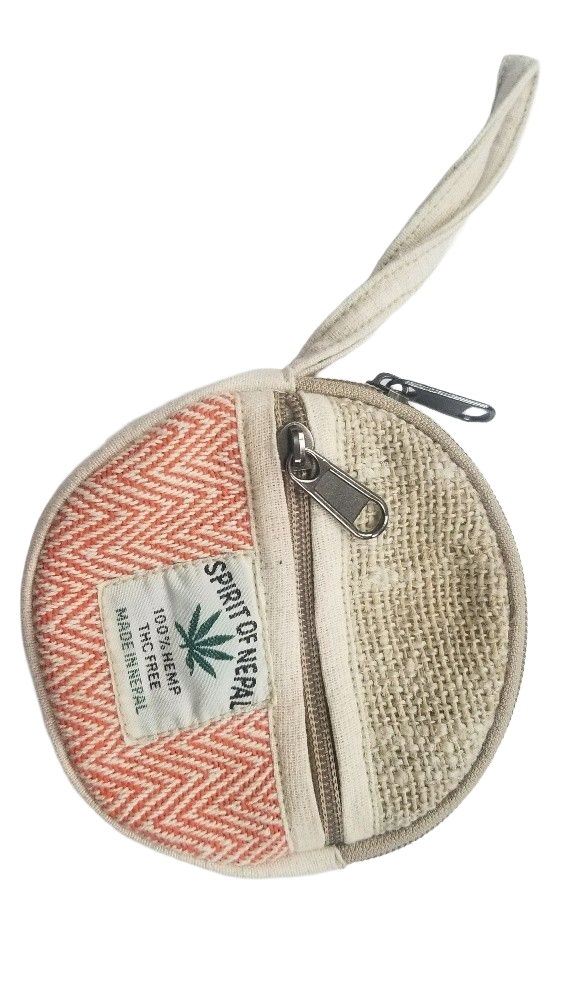 Round Coin Hemp Pouch – Handmade in Nepal | Eco-Friendly Wallet