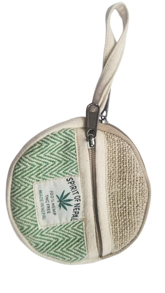 Round Coin Hemp Pouch – Handmade in Nepal | Eco-Friendly Wallet