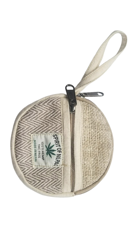 Round Coin Hemp Pouch – Handmade in Nepal | Eco-Friendly Wallet