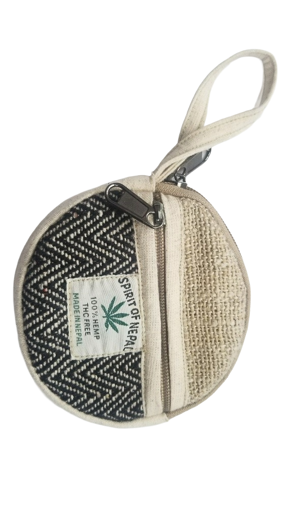 Round Coin Hemp Pouch – Handmade in Nepal | Eco-Friendly Wallet