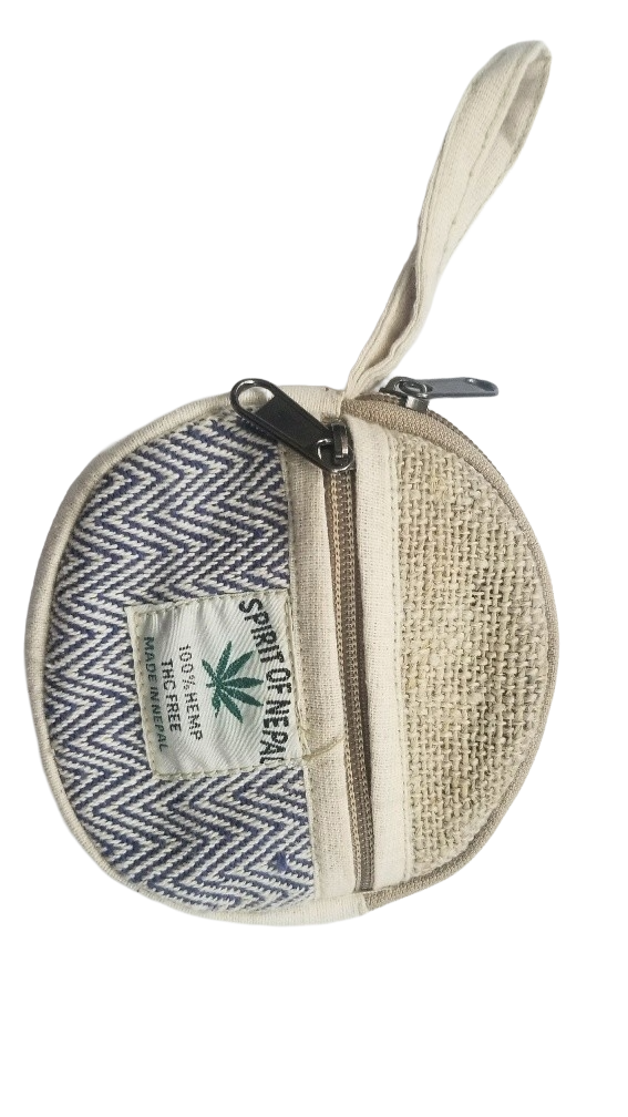 Round Coin Hemp Pouch – Handmade in Nepal | Eco-Friendly Wallet