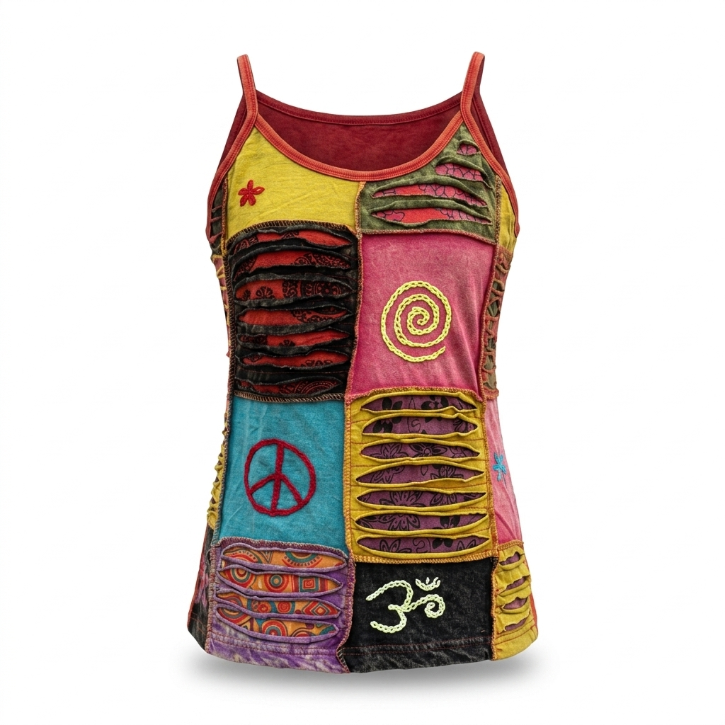 Peace & OM Bohemian Women's Tank top– Handmade in Nepal | Boho Hippie Wear