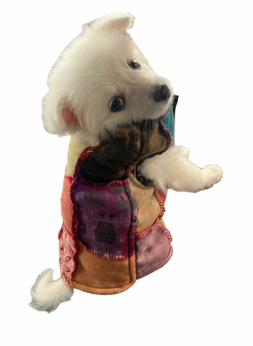 Stonewashed Patchwork Fleece-Lined Dog Winter Jacket – Handmade in Nepal | Warm Pet Wear