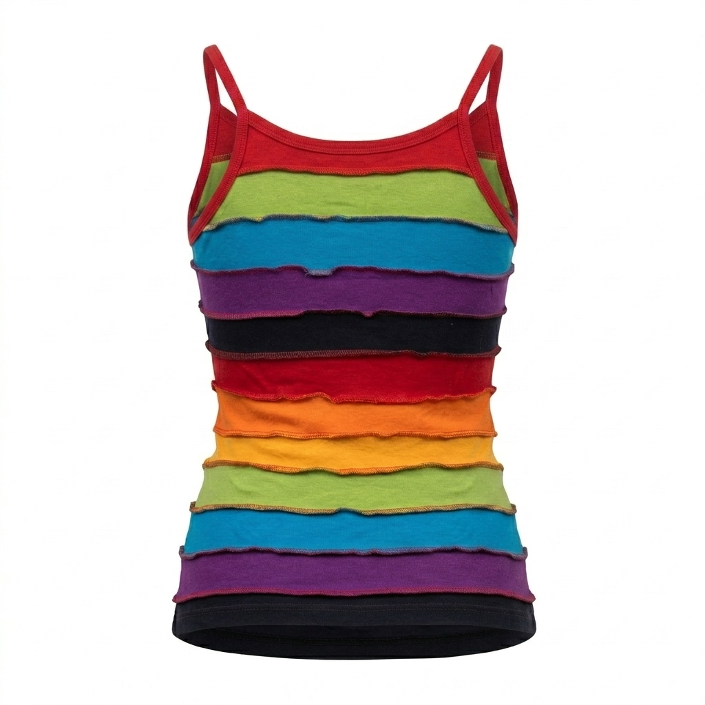 Rainbow Striped Women's Cotton Tank Top – Handmade in Nepal | Boho Hippie Wear