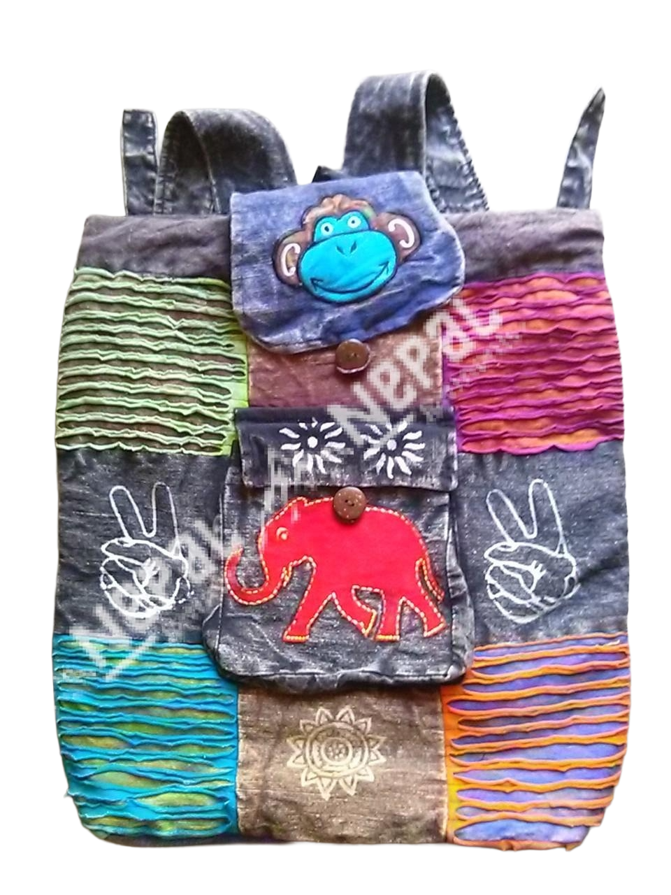 Hippie Cotton Razor Cut & Stonewash Single Pocket Backpack