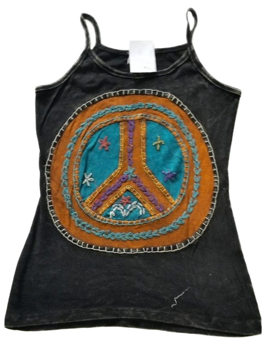 Peace Symbol Women's  Cotton Tank Top  – Handmade in Nepal | Boho Wear