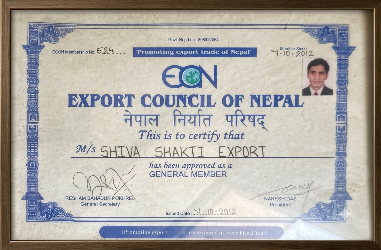Export Council of Nepal (ECON) Membership Certificate