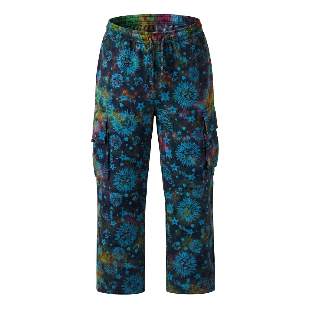 Printed Tie-Dye Cargo Pants – Handmade in Nepal | Boho Trousers