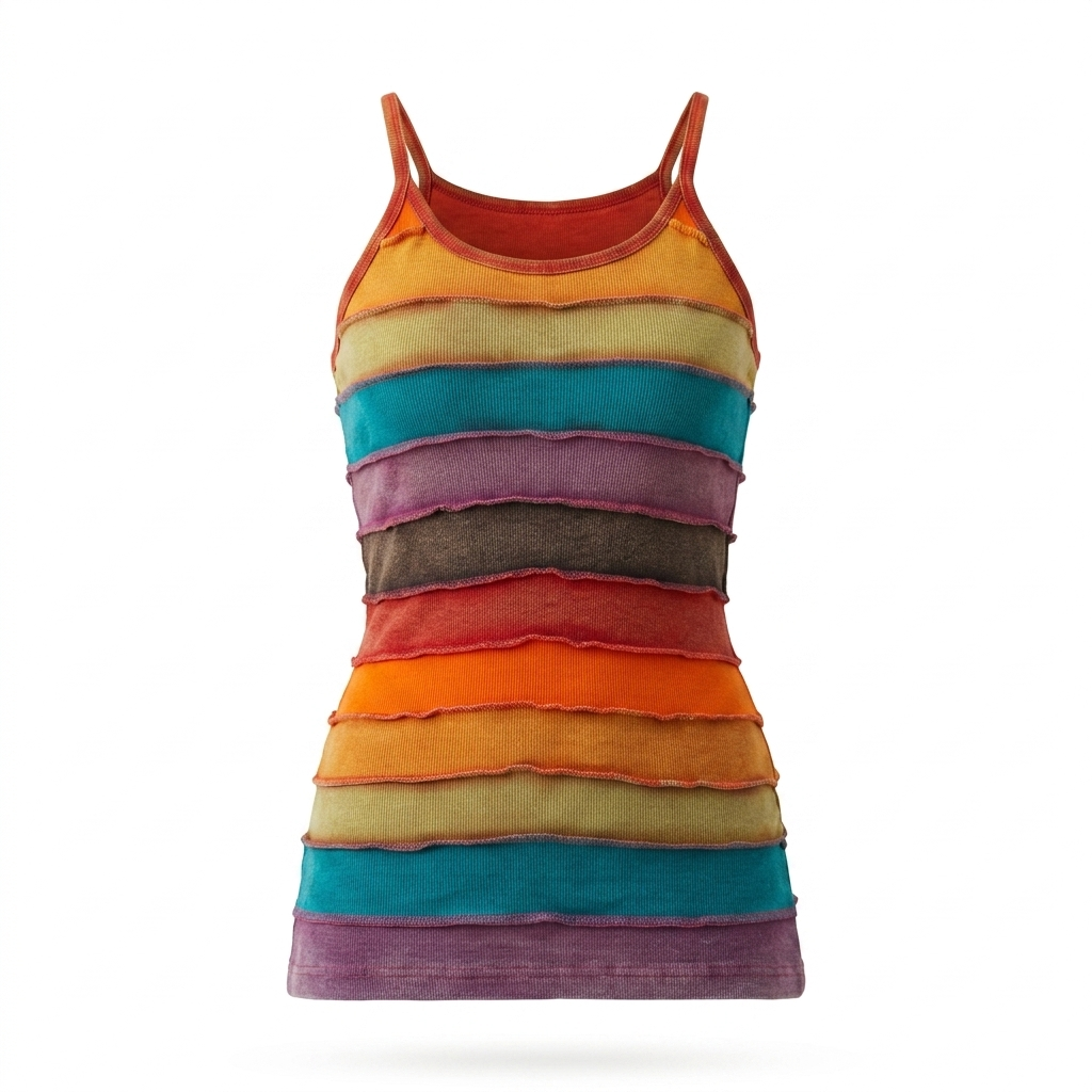 Rainbow Striped Stonewashed Women's Cotton Tank Top – Handmade in Nepal | Boho Top