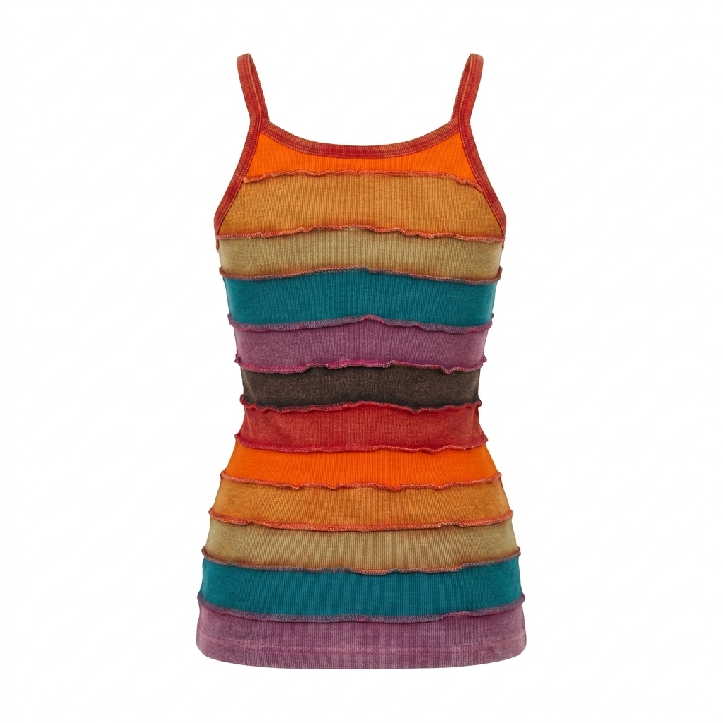 Rainbow Striped Stonewashed Women's Cotton Tank Top – Handmade in Nepal | Boho Top