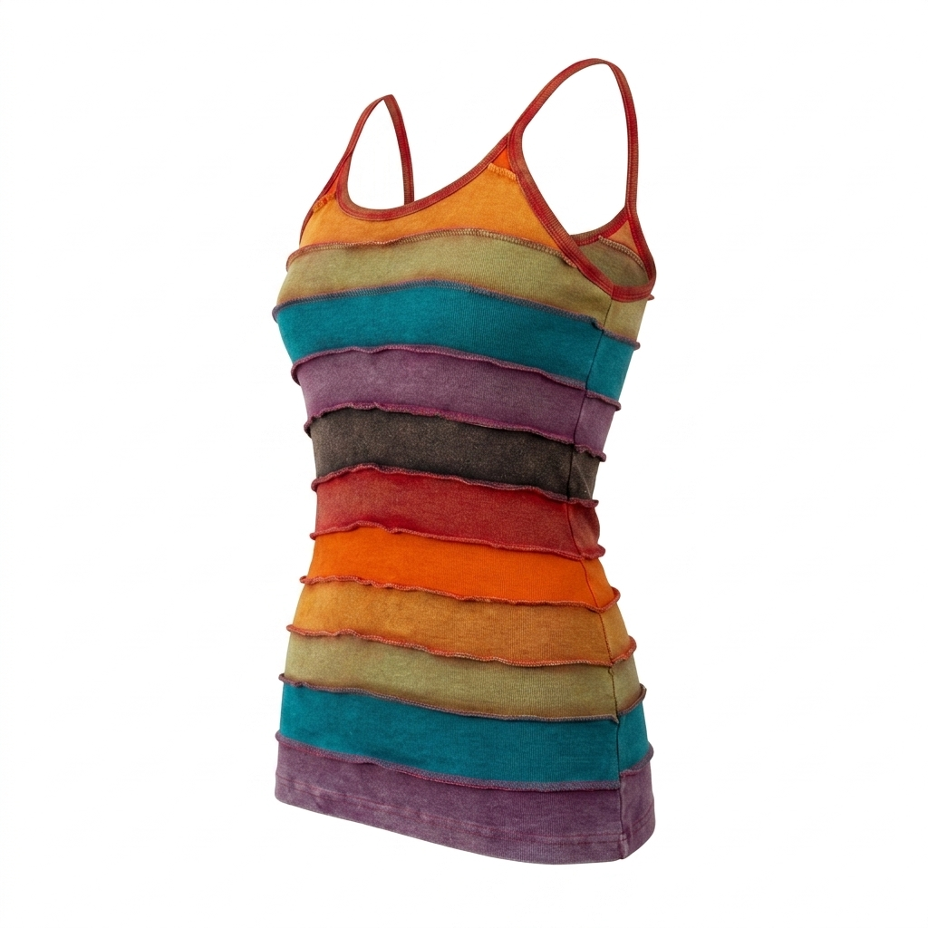 Rainbow Striped Stonewash Women's Cotton Tank Top