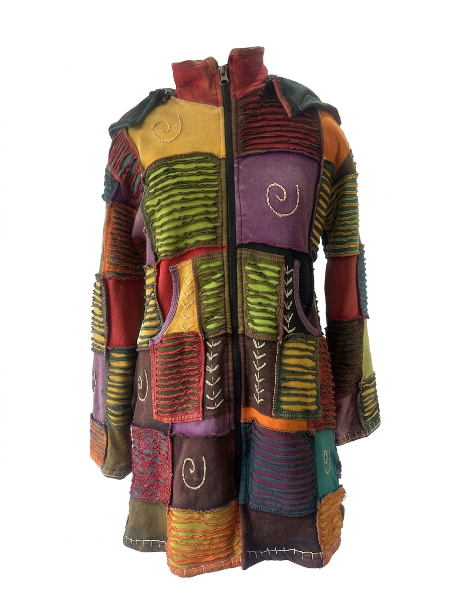 Cotton Patchwork Long Jacket – Handmade in Nepal | Boho Wear
