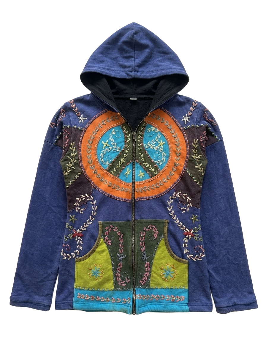 Peace Symbol Cotton Jacket – Handmade in Nepal | Boho Wear