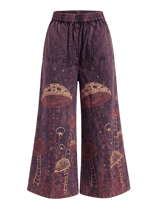 Stonewashed Mushroom Printed Cotton Trousers