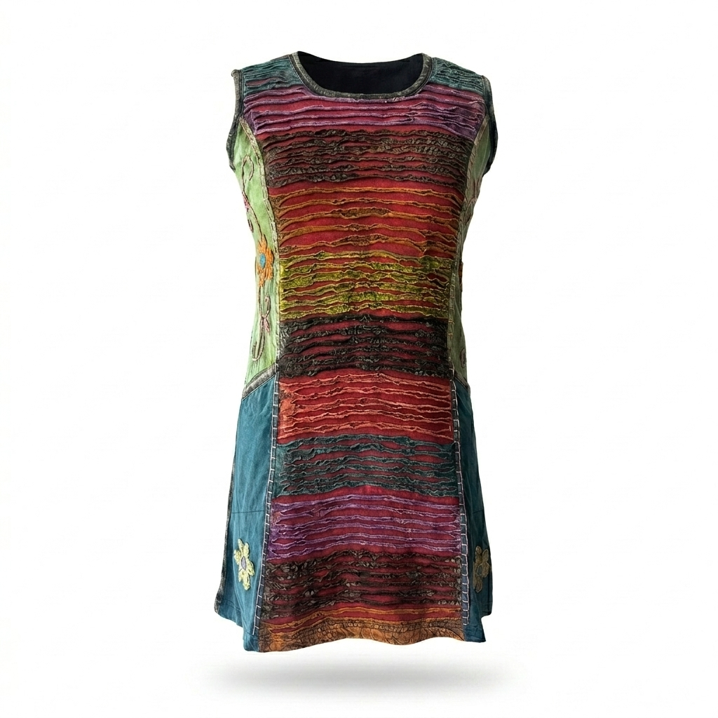 Stonewashed Razor-Cut Dress – Handmade in Nepal | Boho Fashion