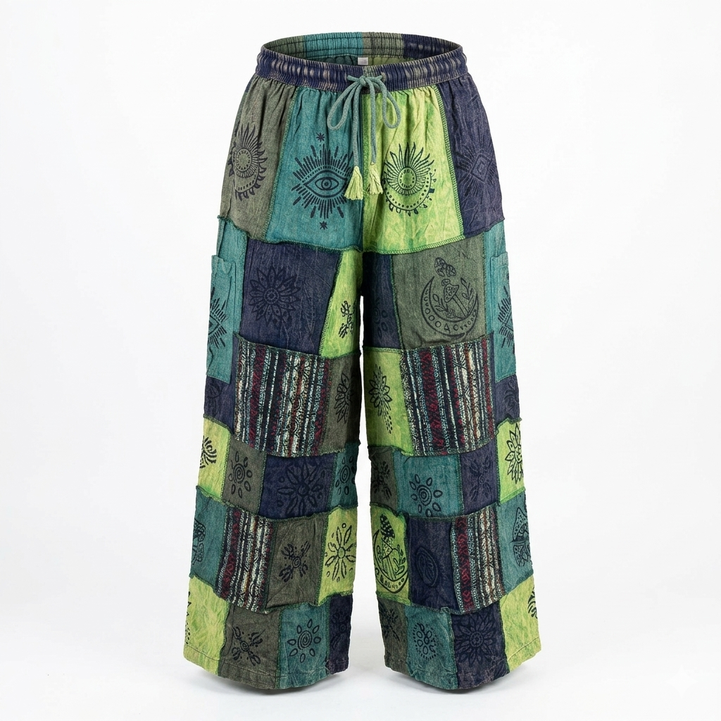 Patchwork Wide-leg Trousers.