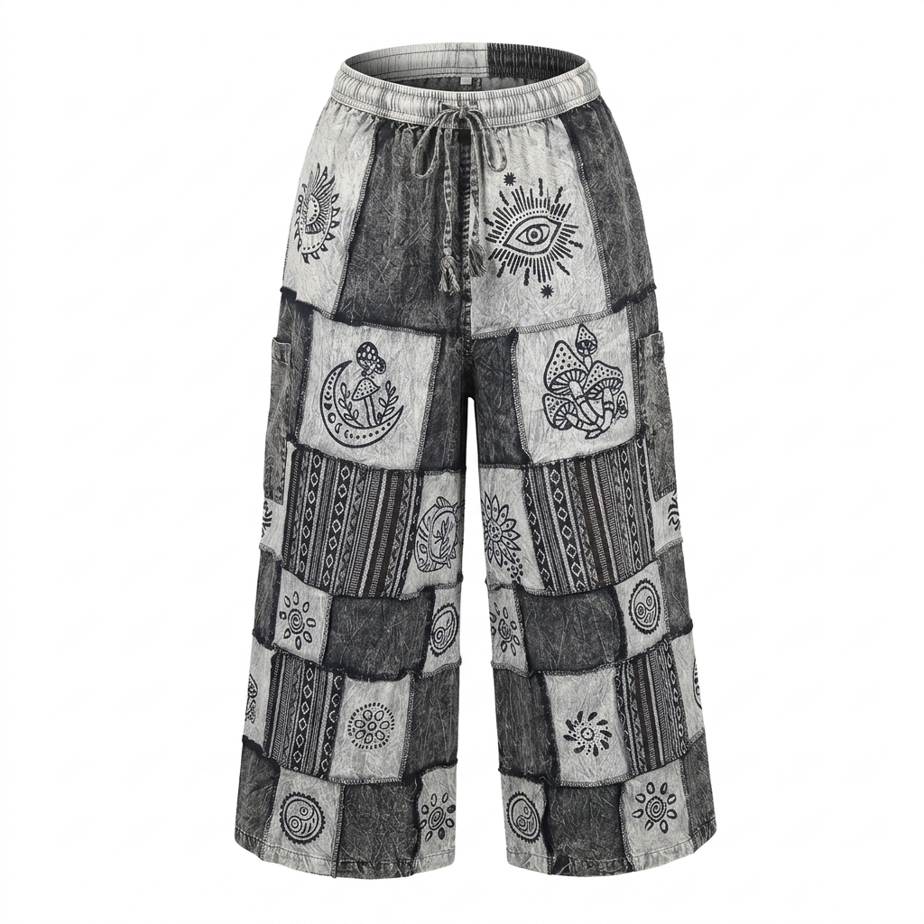 Patchwork Wide-leg Trousers.