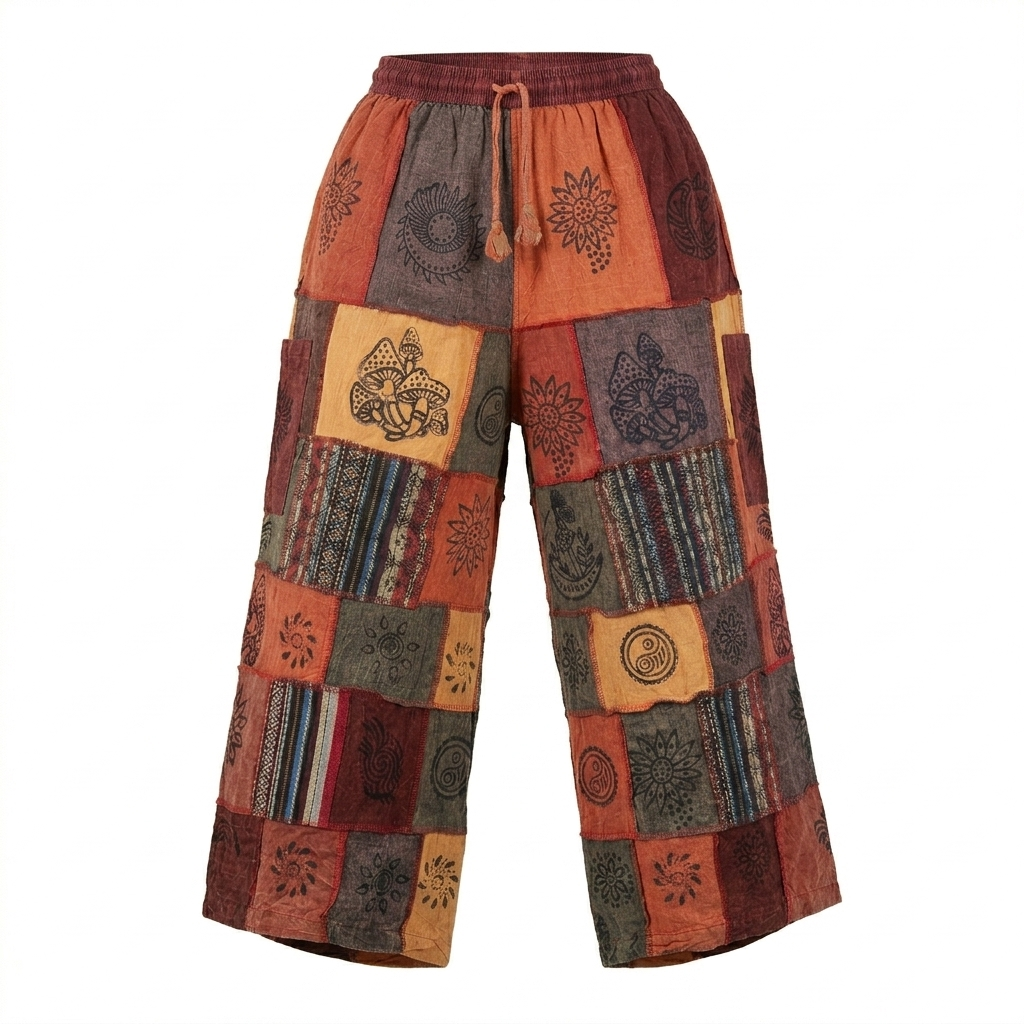 Patchwork Wide-leg Trousers.