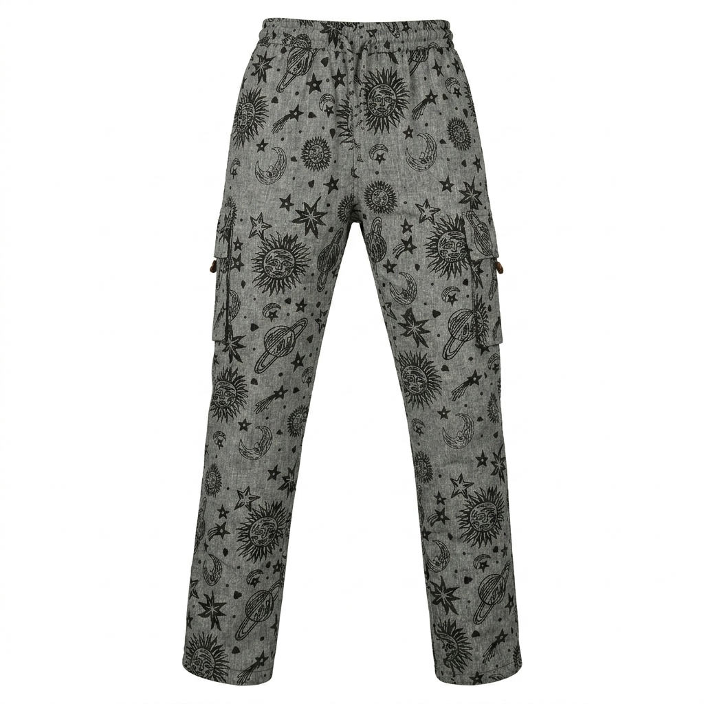 Gray Printed Cotton Cargo Pants/Trousers