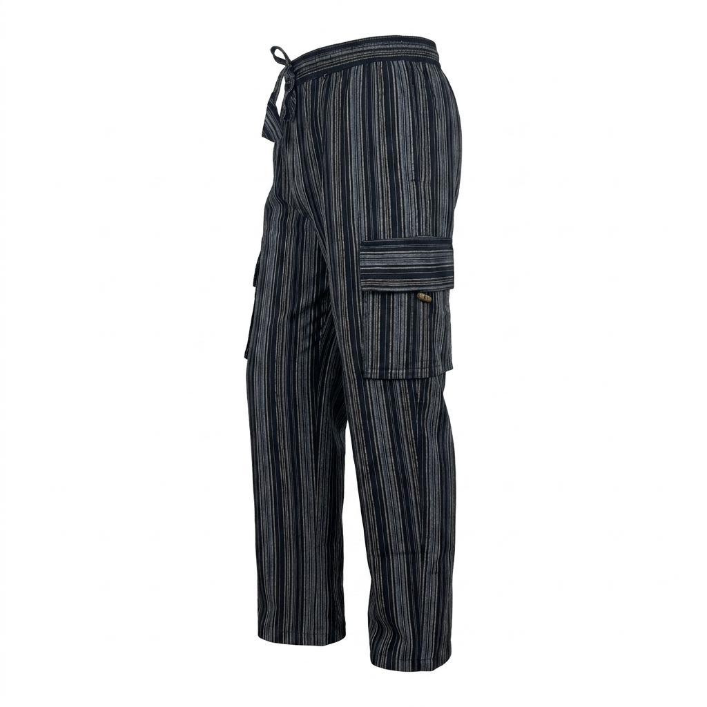 Striped Cotton Cargo Pants/Trousers