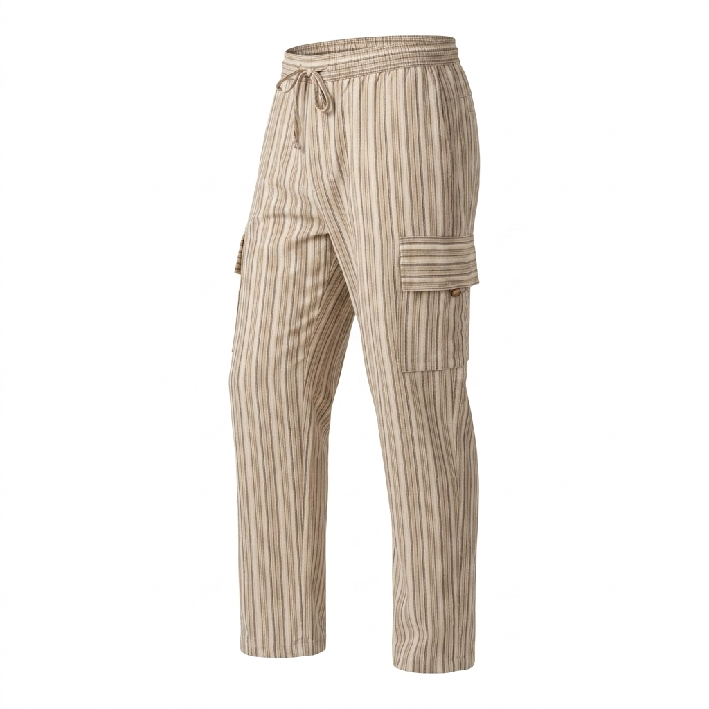 Striped Cotton Cargo Pants/Trousers