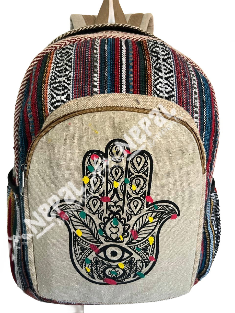 Hamsa Print Hemp Backpack