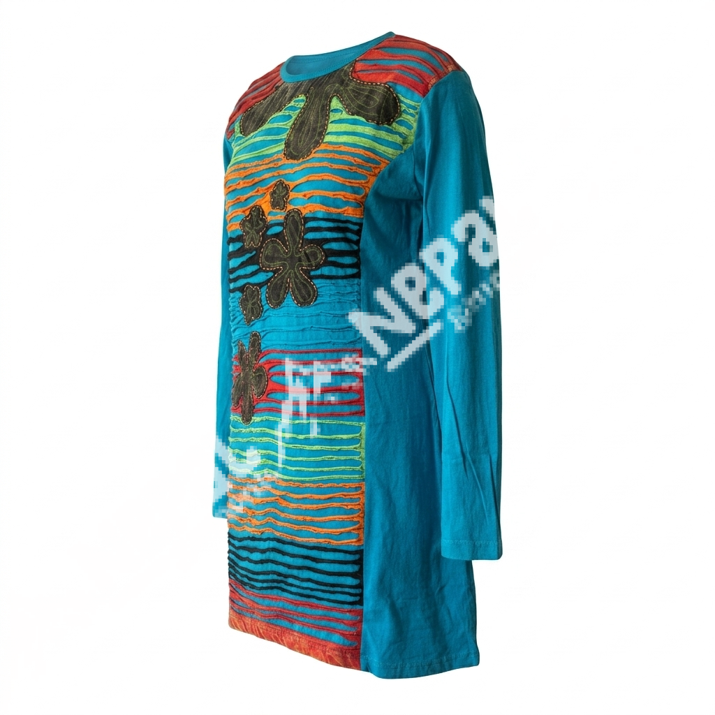 Blue Hand Embroidered Razor-Cut Cotton Dress