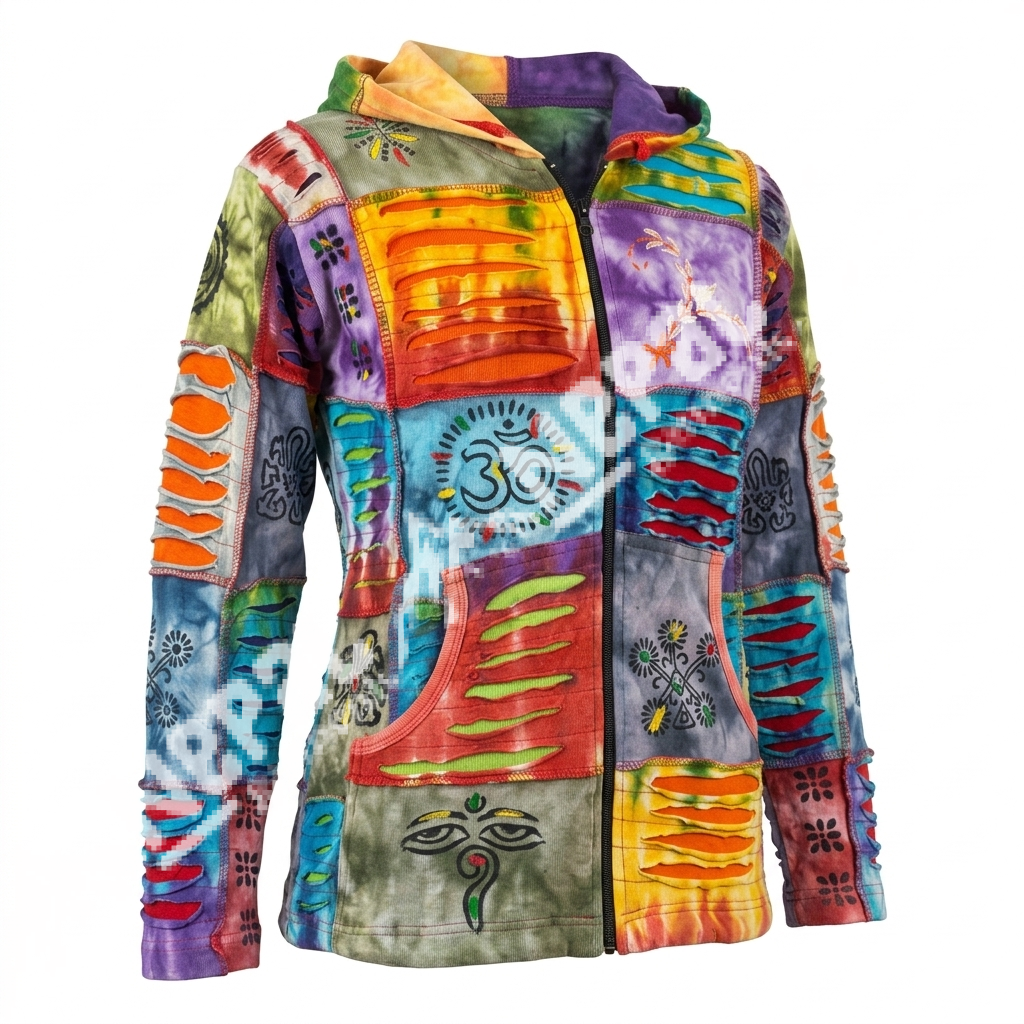 Om Print Razor-Cut Rib Hoodie Jacket