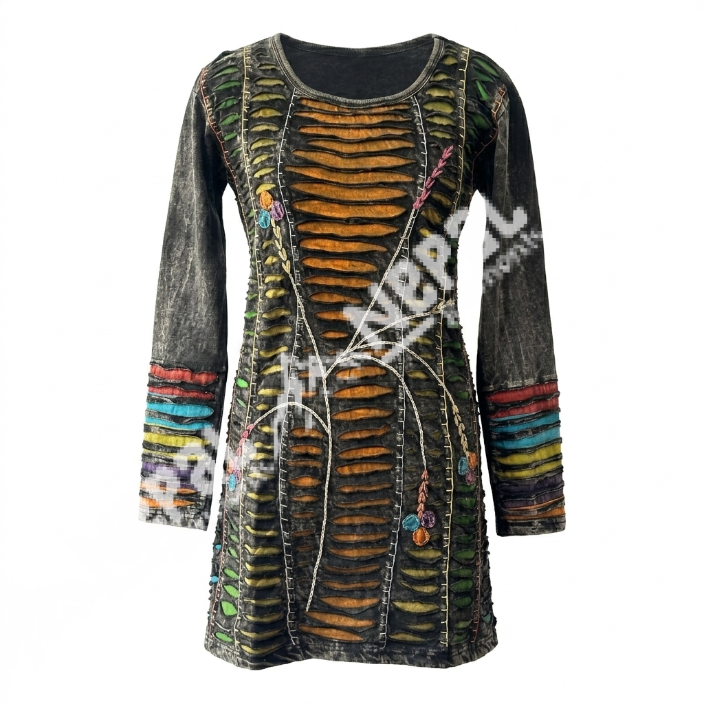 Black Razor-Cut Long Sleeve Dress