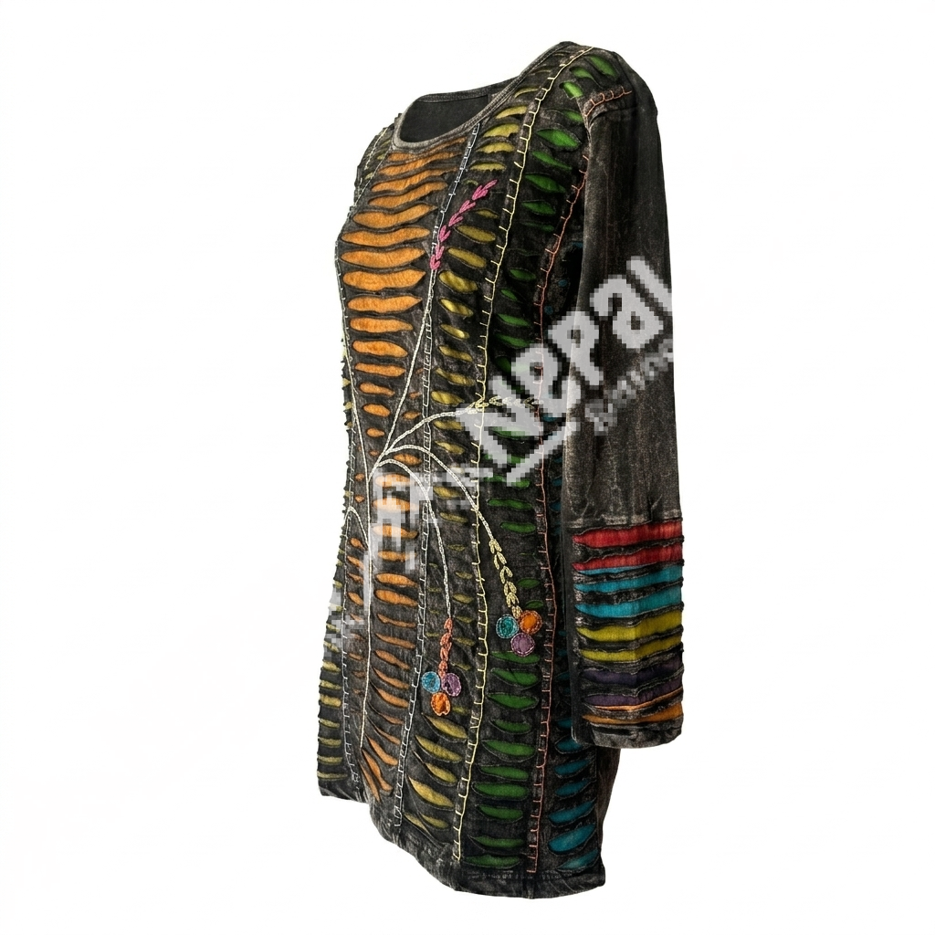 Black Razor-Cut Long Sleeve Dress