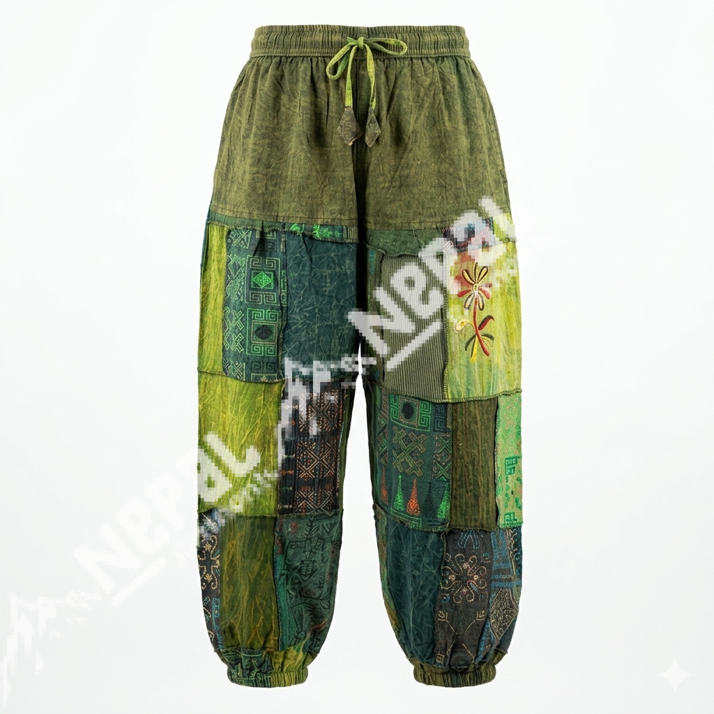 Green Patchwork Tie-Dye Trousers
