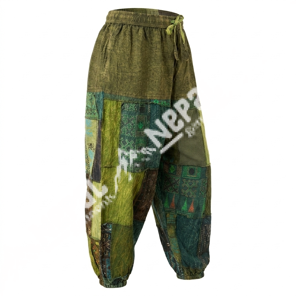 Green Patchwork Tie-Dye Trousers