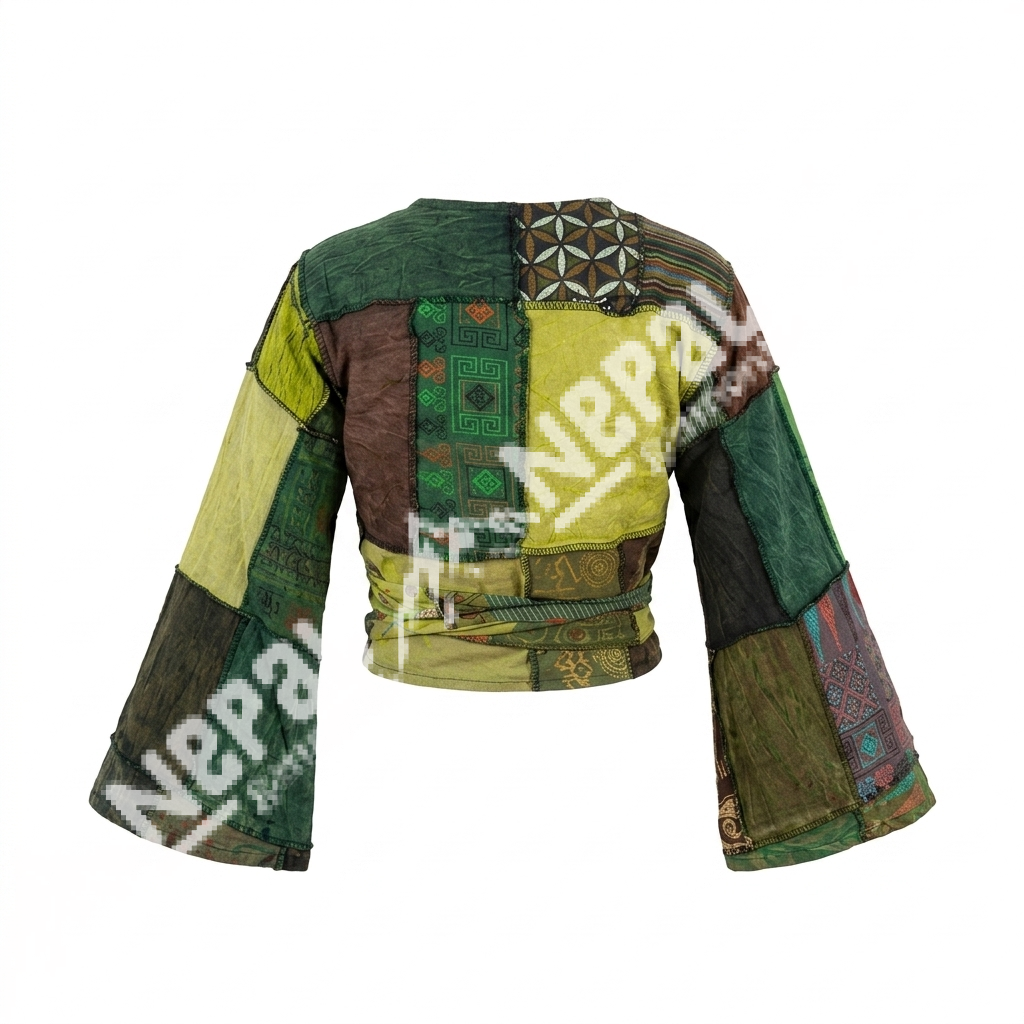 Green Patchwork Wrap Tops
