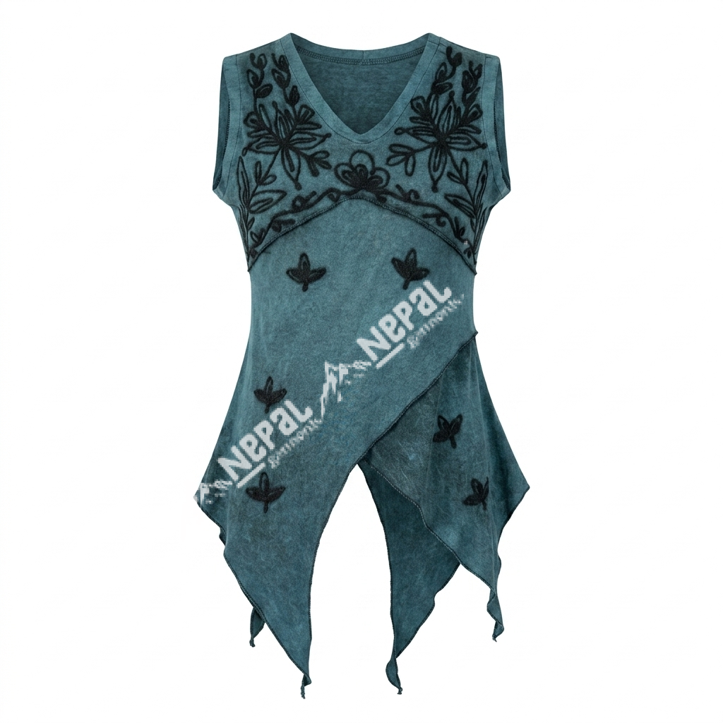 Bohemian Sleeveless Embroidered Top – Handmade in Nepal | Boho Wear